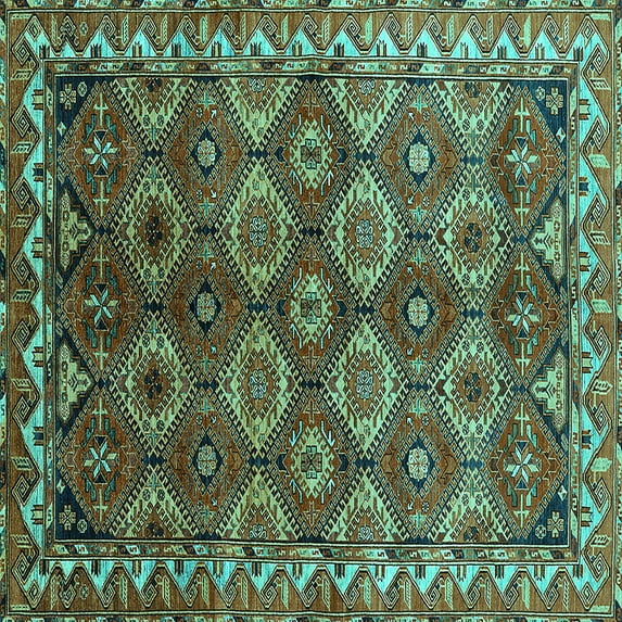 Ahgly Company Indoor Square Oriental Turquoise Blue Industrial Area Rugs, 5' Square