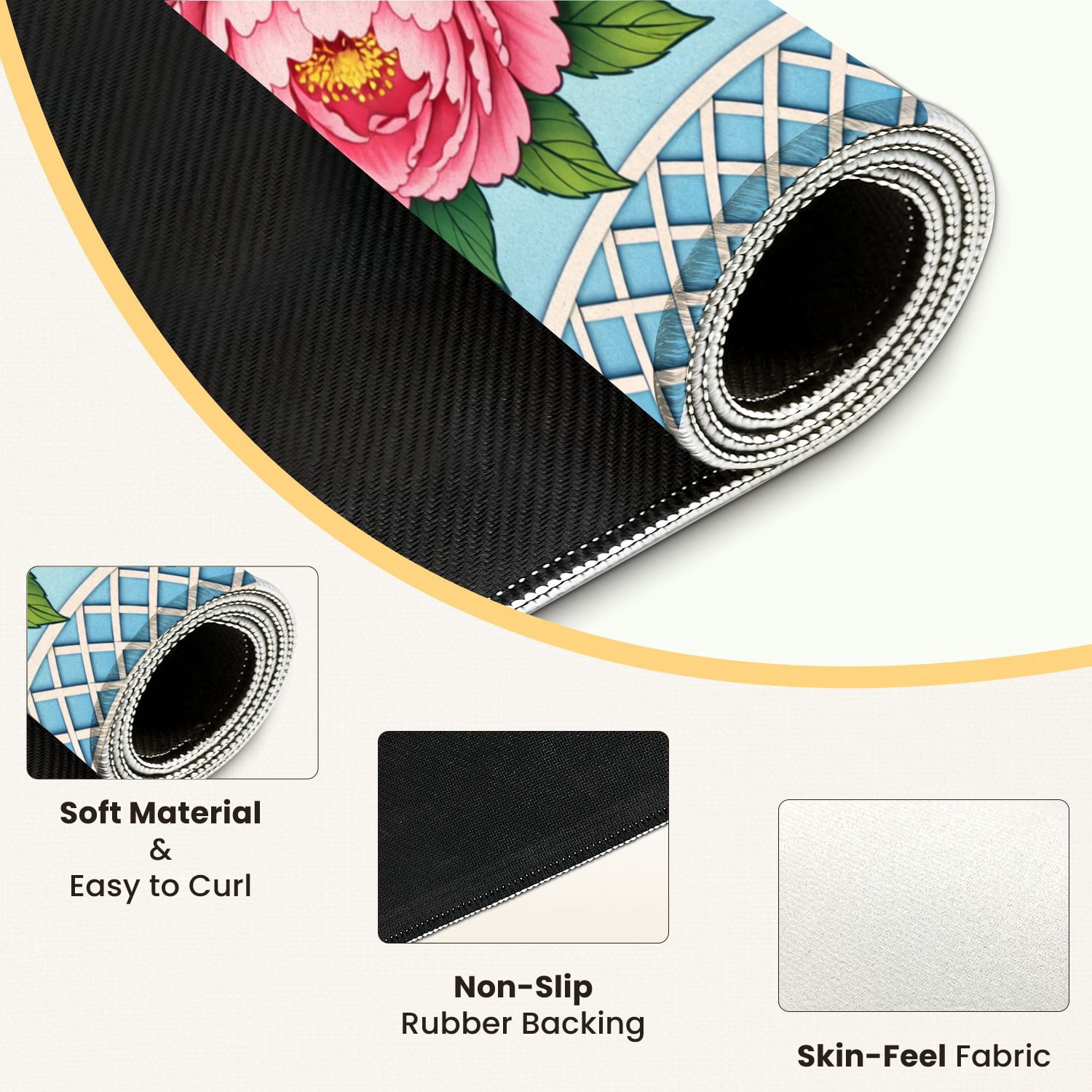 Mahjong Mat 31.5" x 31.5" Pink Peony Bouquet Blue White Vase Ribbon Floral Non-Slip Noise Reduction Mahjong Tiles Table Cover for Dominoes Poker Card Board and Tile Games