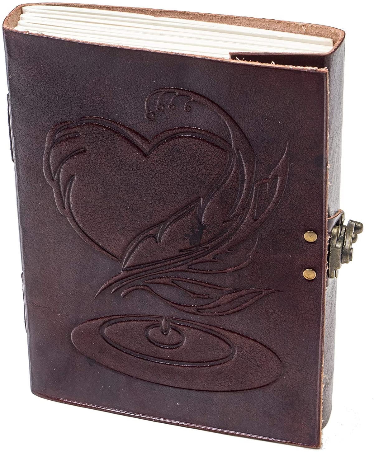 Handmade Paper Bound Vintage Heart Embossed Journal Leather Photo Album w/ Lock 