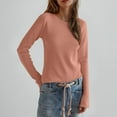 thumbnail image 2 of Htigea Womens Long Sleeve Tshirts Casual Crewneck Pullover Waffle Tops Loose Comfy Fall Shirts Pink M, 2 of 7