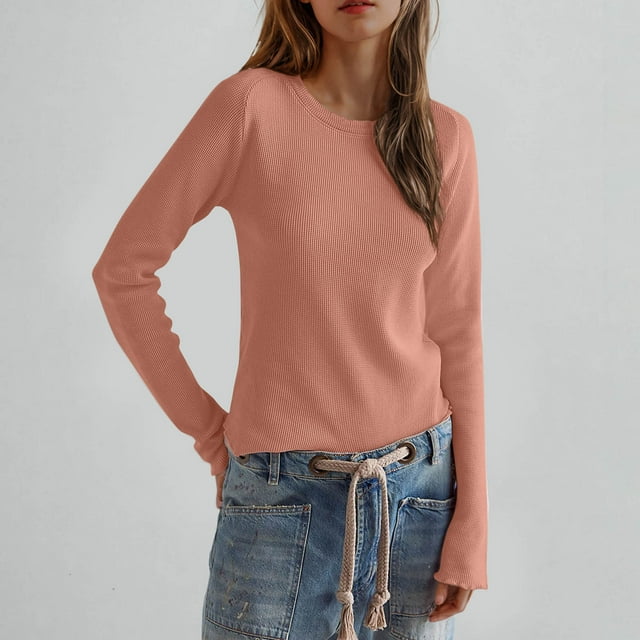Women's Long Sleeve Knit Top: Casual Round Neck Solid Color Shirt for Fall/Winter, Polyester Pullover Blouse
