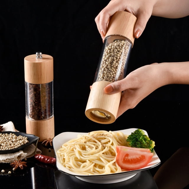 TIMIFIS Kitchen Gadgets Pepper Grinder Wooden Pepper Grinder Manual Ceramic Core Acrylic Pepper Powder Sea Multi Purpose Grinder Household Multi Purpose Kitchen Tool Kitchen & Dining