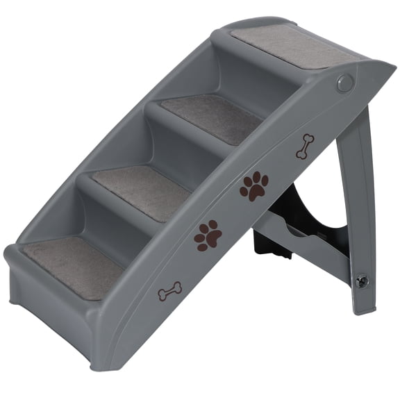 YYEAN Foldable Pet Stairs 4 Non-slip Steps Dog Ladder w/ Support Frame High Bed Gray