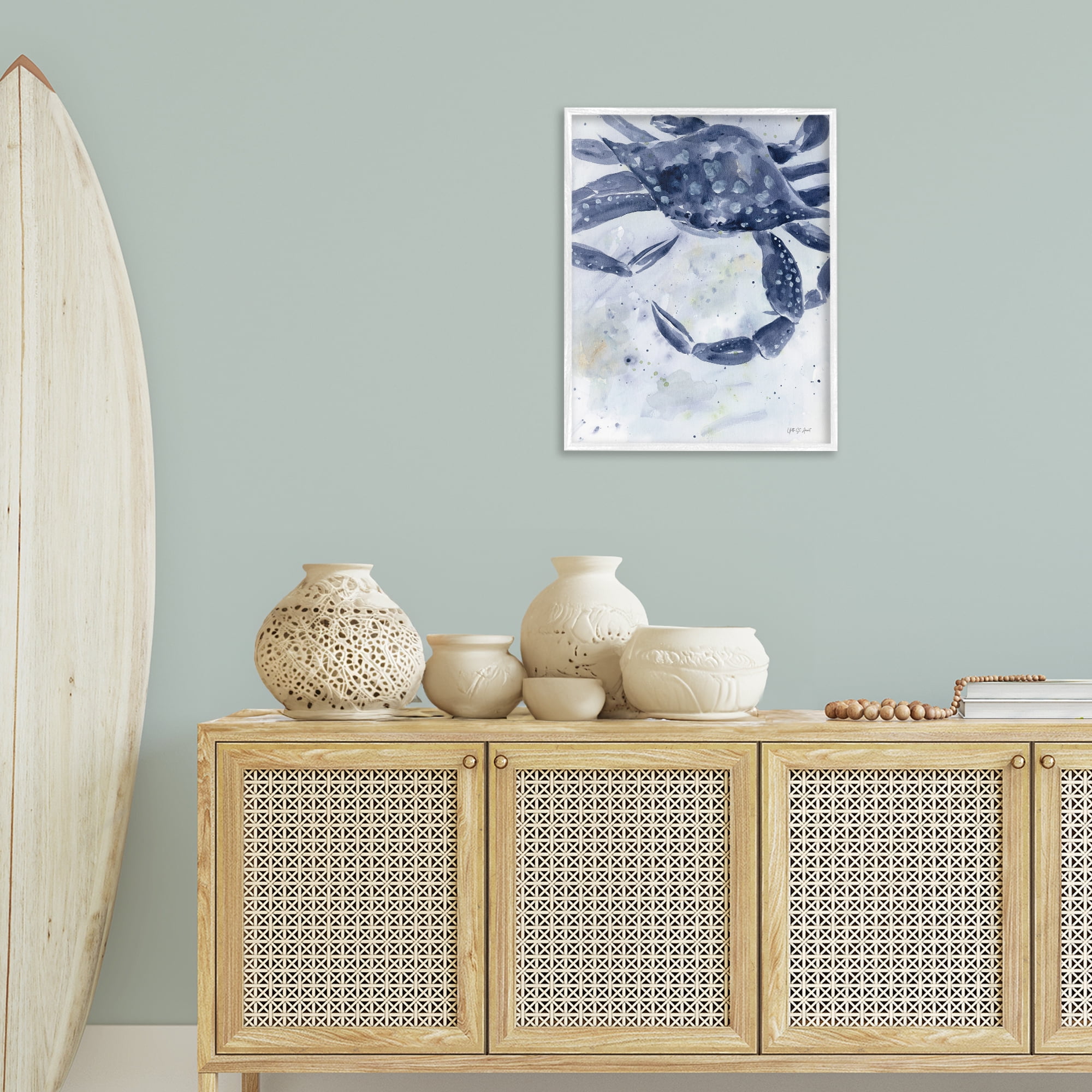 Stupell Industries Swimming Blue Crab Animals & Insects Painting White Framed Art Print Wall Art, 24 x 30
