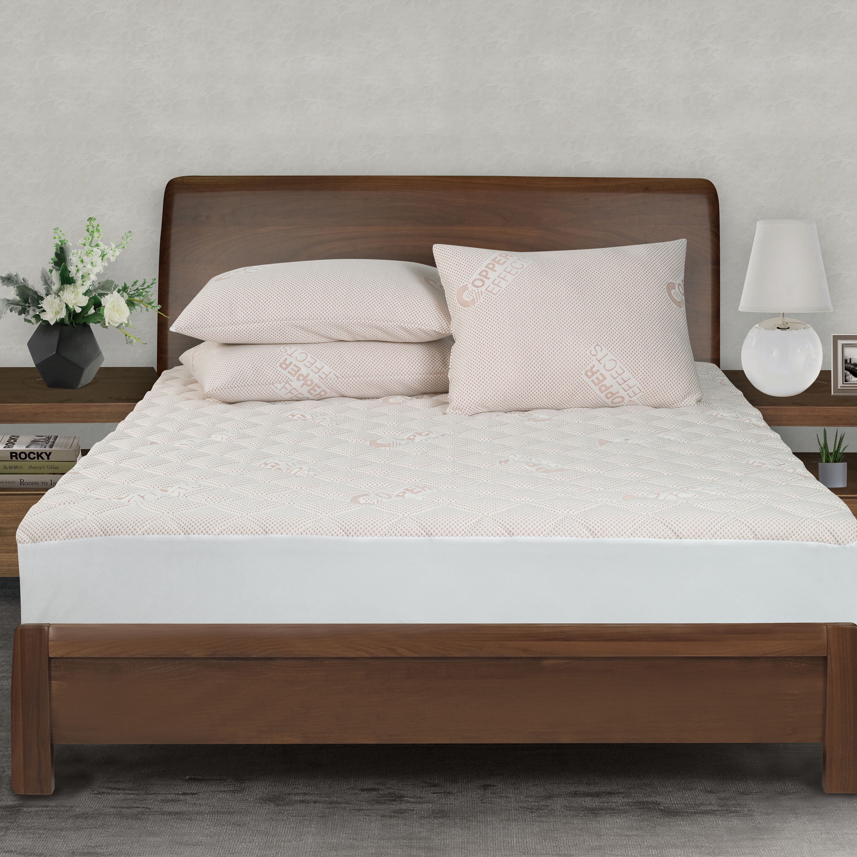 All-in-One Copper Effects Antimicrobial Fitted Mattress Pad, Queen