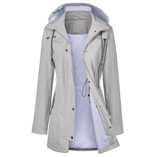 Gabardina impermeable LOMON con capucha larga para mujer, gris, XL