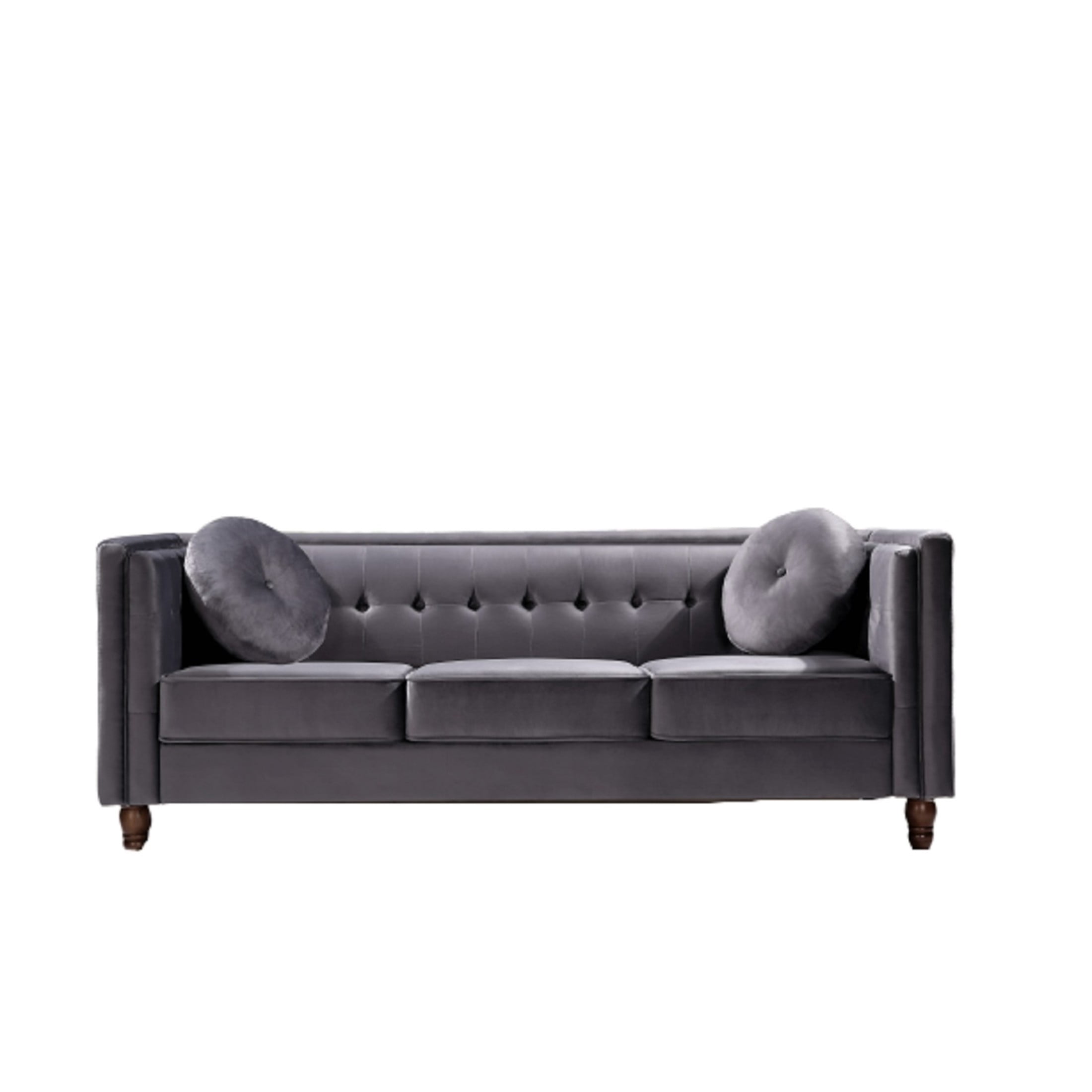 GDF Studio 80.7" Chesterfield Tufted Sofa with Square Arms, Crushed Velvet Upholstery, Gray