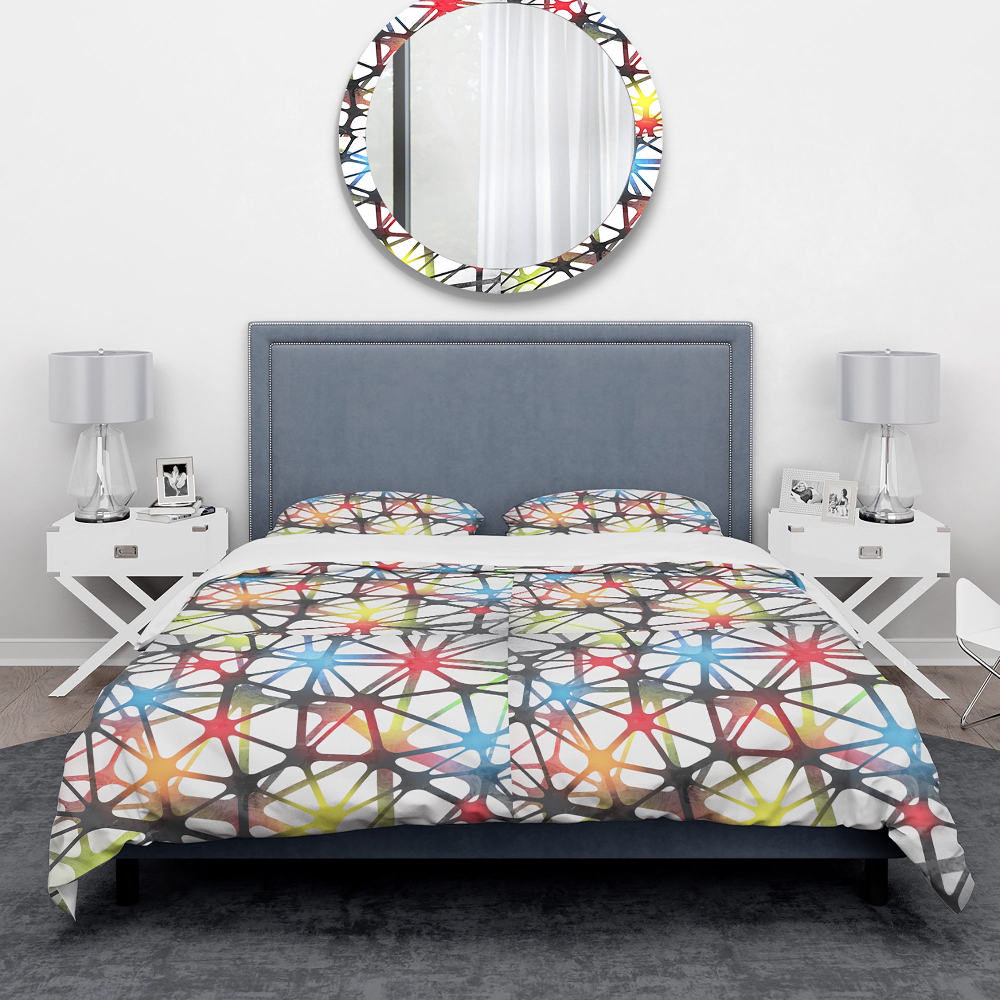 Designart 'Triangular Abstract Black and White Lined 3D Illustration' Modern & Contemporary Duvet Cover Set
