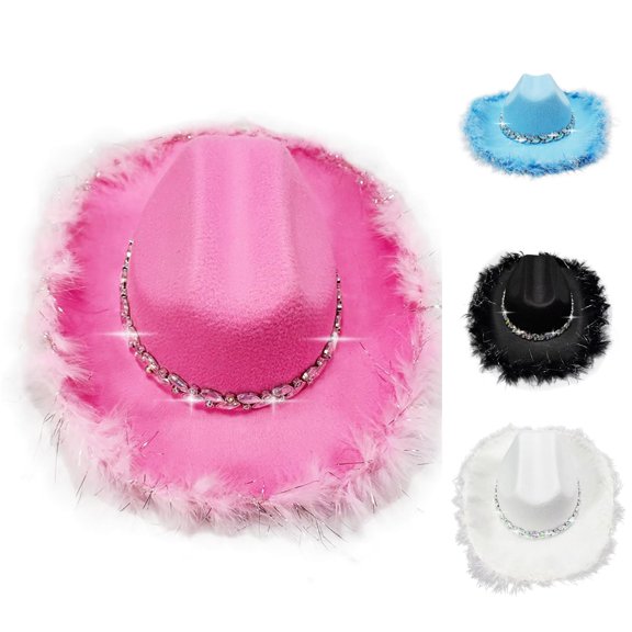 Oiyii Toddler Girls Glam Cow Boy Hats Rhinestone‑ Fedoras, Pink