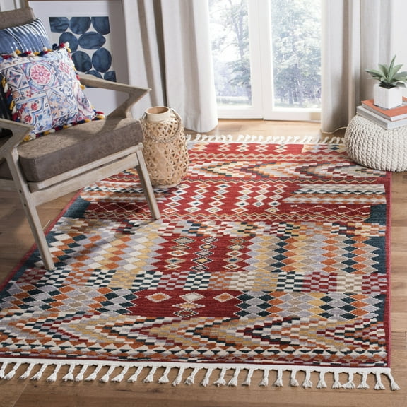 Safavieh Farmhouse Evonne Southwestern Area Rug, Navy/Red, 4' x 5'4"