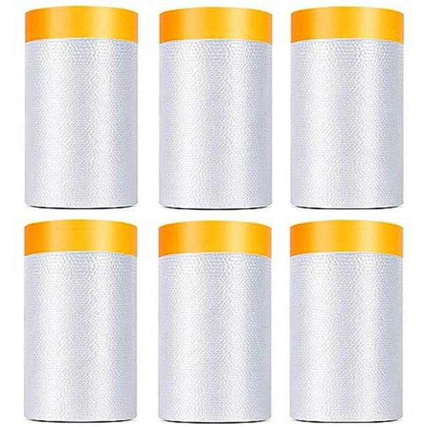 Paquete de 6 cintas y cortinas, 1,8 x 62,3 pies, película de enmascaramiento preencintada para cubrir pintura de automóviles, plástico preadhesivo