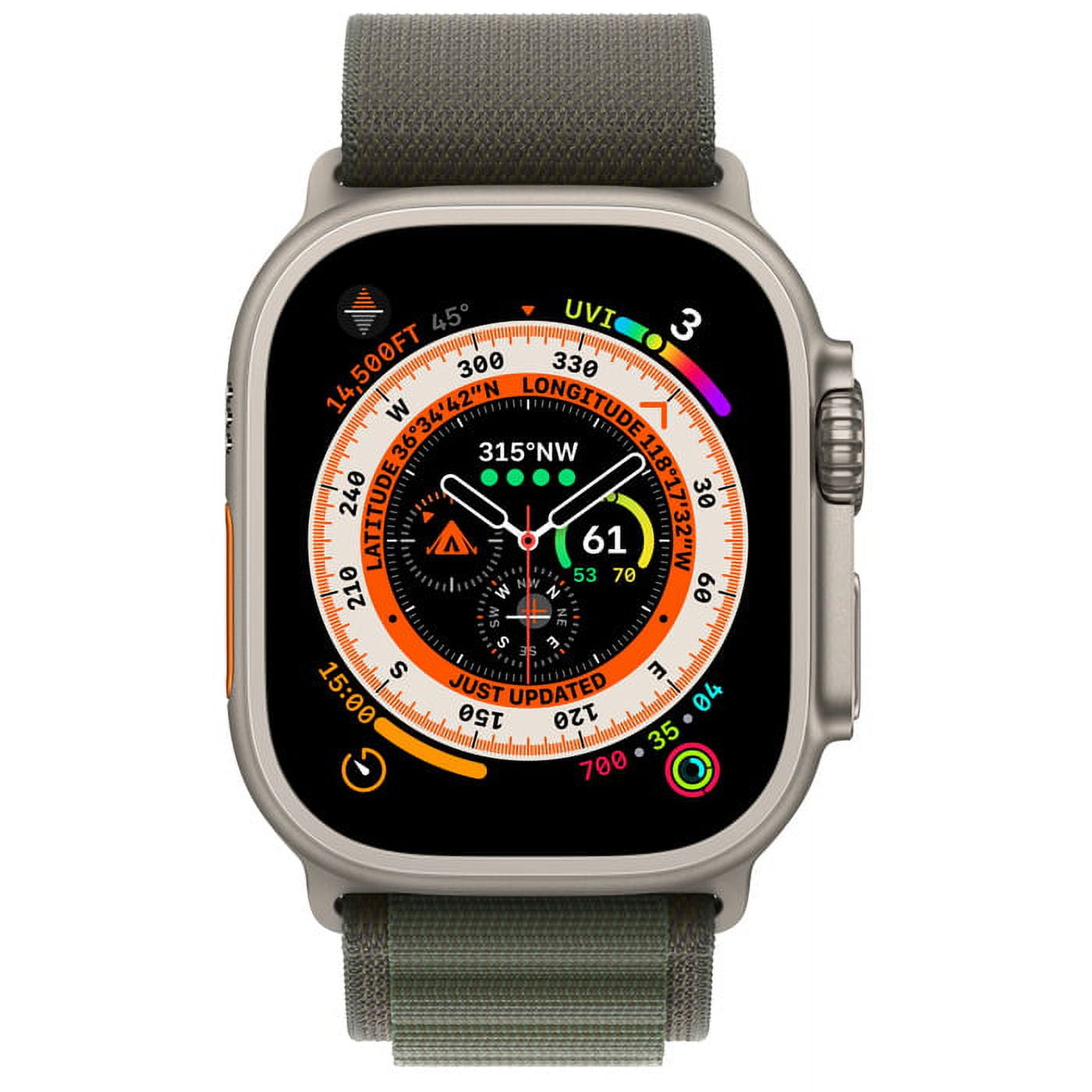 Apple Watch Ultra [GPS + Cellular 49mm] Smart Watch w/Rugged Titanium Case & Green Alpine Loop Small.