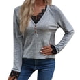thumbnail image 3 of Knitted T Shirts for Women V Neck Long Sleeve Pullover Sweater Spring Fall Jumper Tops Grey M, 3 of 10