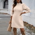thumbnail image 3 of Women's Sweater Dress Knit Dress High Neck Long Sleeve Bodycon Elegant Slim Fit Winter Dress for Office Holiday Party,Khaki,L, 3 of 6