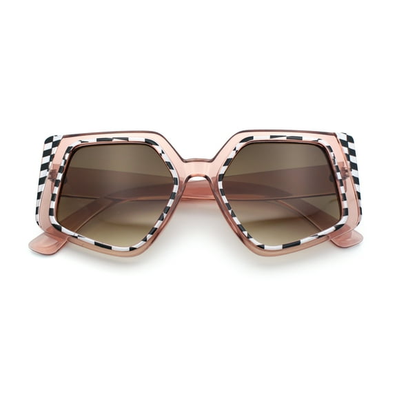 Womens Mod Geometric Pentagon Plastic Retro Oversize Fashion Sunglasses Pink - Brown