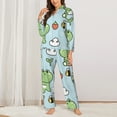 thumbnail image 3 of Wukai Cute Floral Frog Print Women's Pajama Set - Soft Long Sleeve Sleepwear for Comfort and Style-Small, 3 of 9