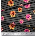 thumbnail image 2 of Soimoi Black Poly Georgette Fabric Stripe & Freesia Floral Printed Fabric 1 Yard 52 Inch Wide, 2 of 3