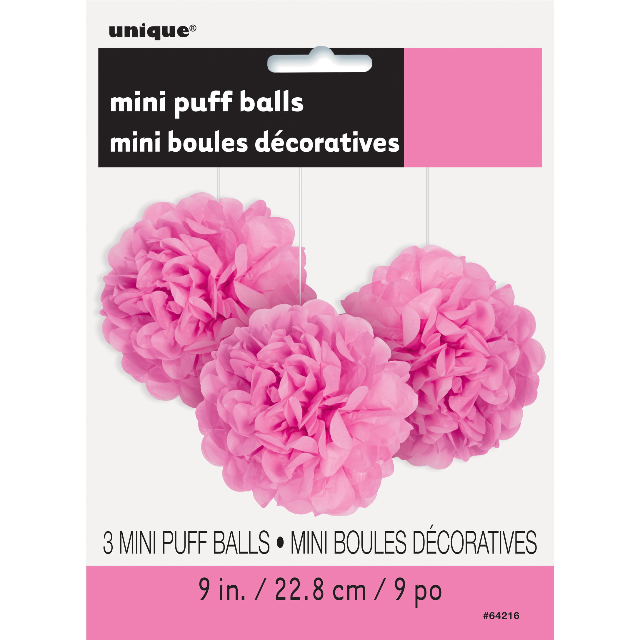 Solid Color Small Flower Puff Balls 9 Hanging Decorations, Black, 3 CT -  The Party Place