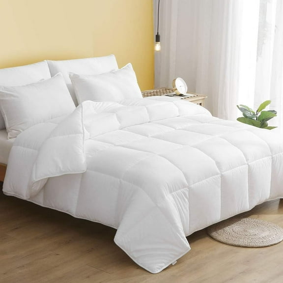 100% Cotton Fabric Down Alternative Comforter, Ultra-Soft Skin-Friendly Cloud Breathable Eucalyptus Microfiber Filled Duvet Insert, Lightweight, California King (102x94, White)