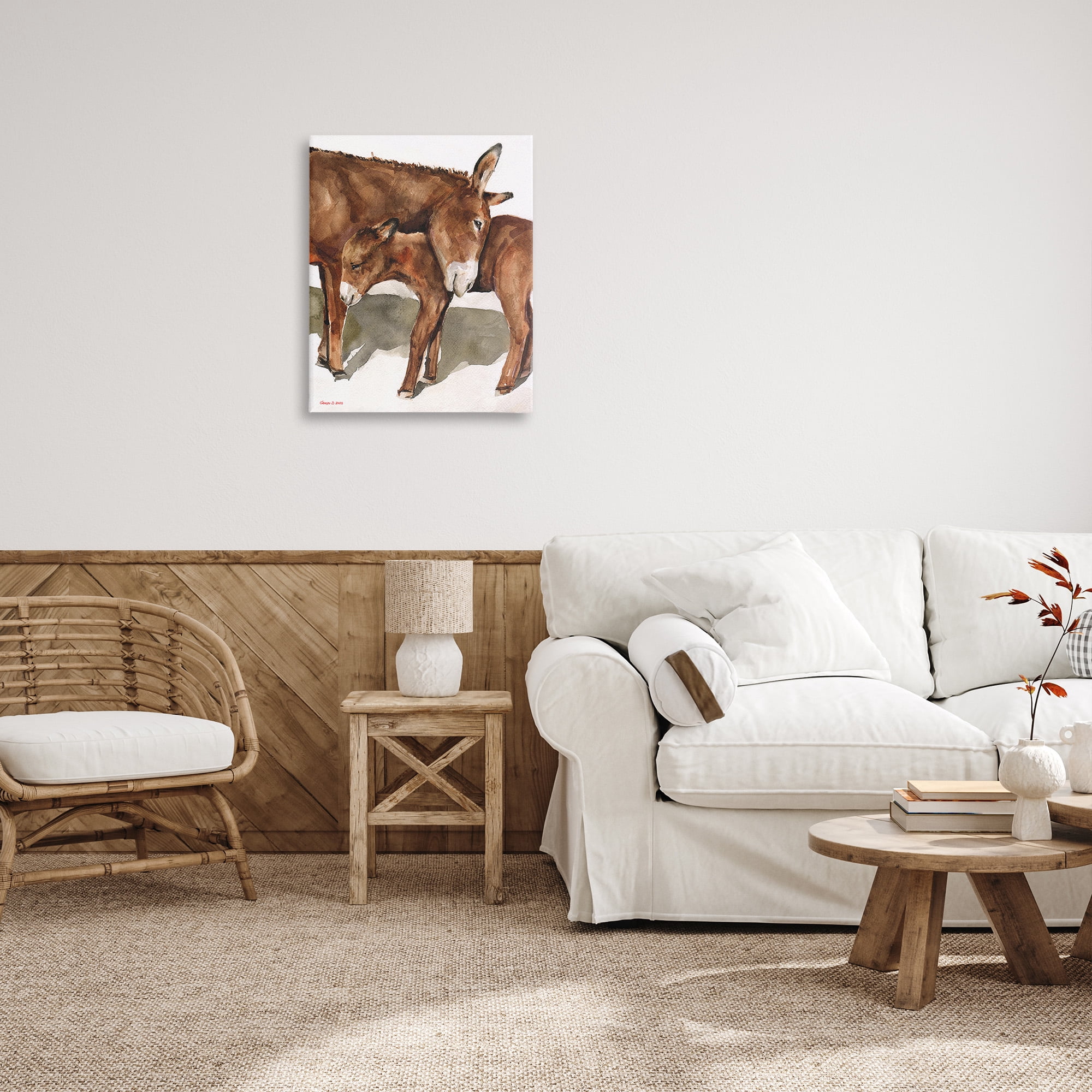 Stupell Industries Cuddling Donkey & Foal Animals & Insects Painting Gallery Wrapped Canvas Art Print Wall Art, 24 x 30