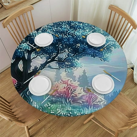 

Patifu Flowers Round Tablecloth with Elastic Edge Waterproof for Indoor and Outdoor Use - Stain-Resistant and Washable Home Decor 42 -46