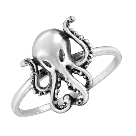 Deep Ocean's Wondrous Octopus Sterling Silver Band Ring-7