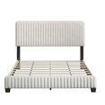 thumbnail image 5 of Full Size Upholstered Platform Bed, Velvet Fabric Bed with Vertical Channel Tufted Headboard, Solid Wood Bed Frame with Slats Support, No Box Spring Needed, Beige, 5 of 8