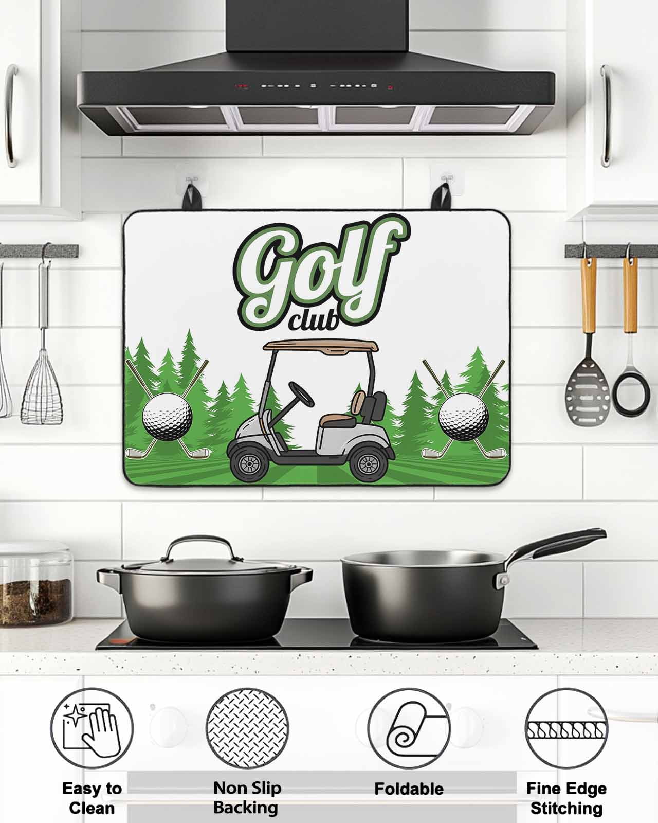 Stove Top Covers for Electric Stove, Golf Glass Stovetop Cover Protector, Green Forest Tree Balls Clubs Sports Cartoon Induction Cooktop Protector Oven Mat for Kitchen Countertop 24"x21"