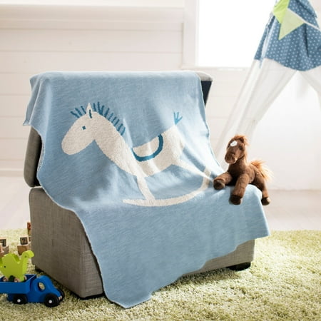 UPC: 0889048687301 | SAFAVIEH Tater Trot The Rocking Horse 32 x 40 Baby Throw Light Blue