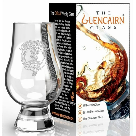 GLENCAIRN CLAN CRAWFORD ETCHED SINGLE MALT SCOTCH WHISKY TASTING GLASS