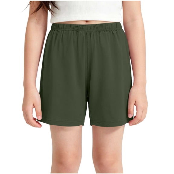 MGDXOX Girls Solid Color Loose Casual Shorts Elastic Waist Lightweight Breathable Shorts for Daily Outings School Playtime and Summer Wear Green 12 Years