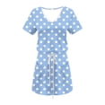 thumbnail image 7 of Fartey Casual Dresses for Women Polka Dot Short Sleeve V Neck Drawstring Waist Mini Dress Summer Tshirt Dress with Pockets Light Blue L, 7 of 7