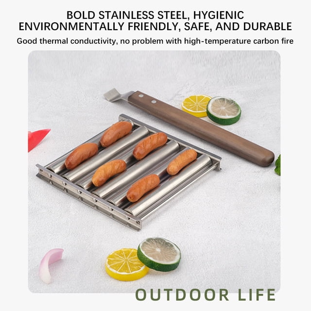 Dvkptbk Hot Dog Rack Using Roller Rack Dismantling Stainless Steel Sausage Rack Rolling Barbecue with Four Sticks office supplies