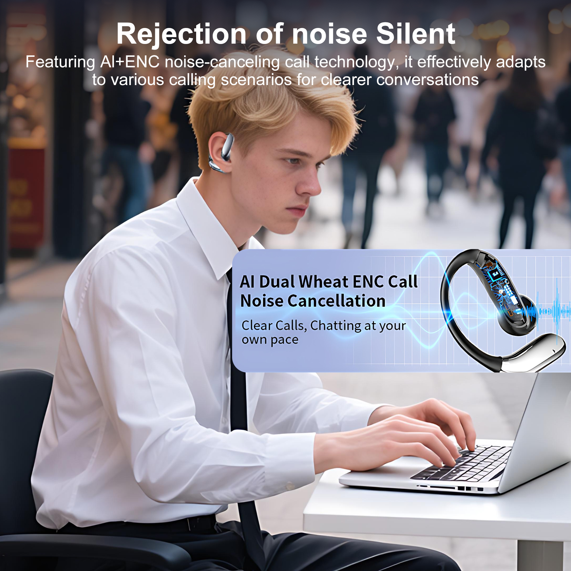 Pecham AI Translation Earbuds Real Time, Noise Cancelling Bluetooth Headphones, On-Ear Earbuds with 144 Languages Two-Way Translator, Fit for iOS & Android for Travel, Business, Learning, Sports