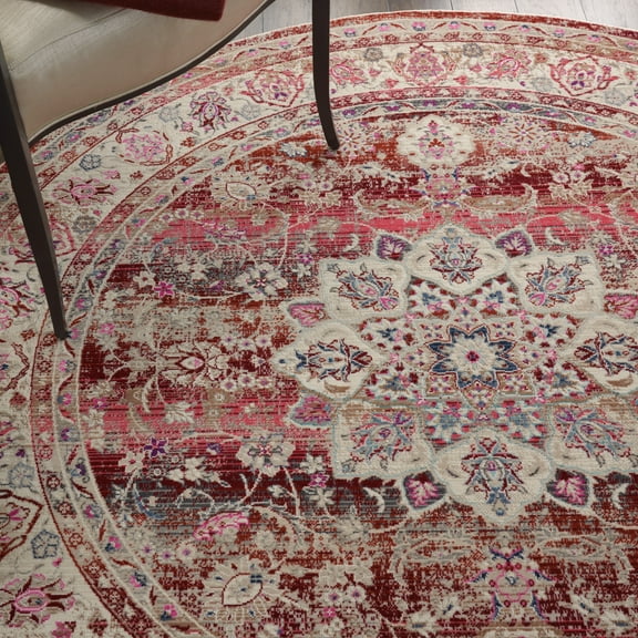 Nourison Vintage Kashan Persian Red 6' x ROUND Area Rug, (6 Round)