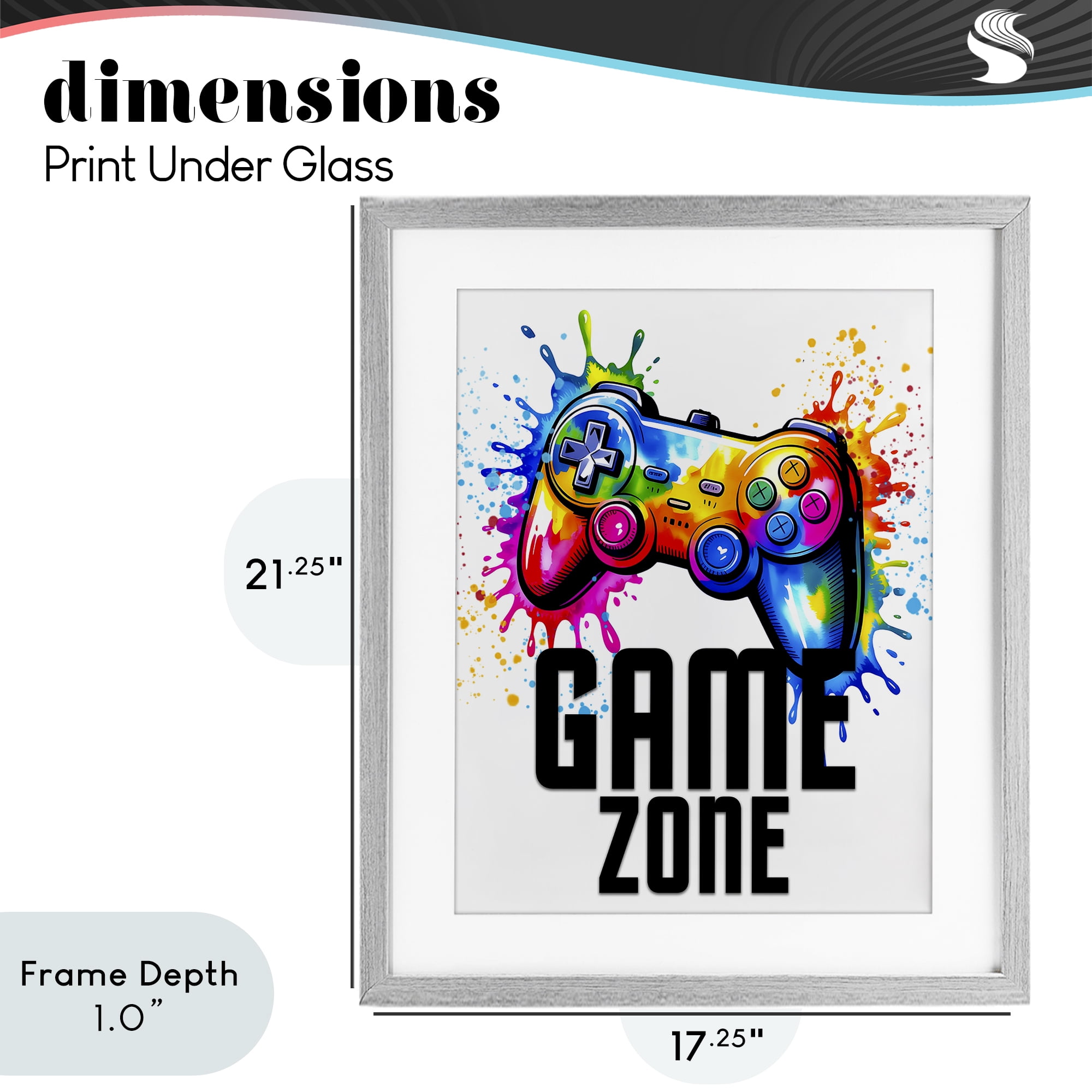 Stupell Industries Game Zone Bright Splash Gray Framed Print Under Glass, design by Kim Allen