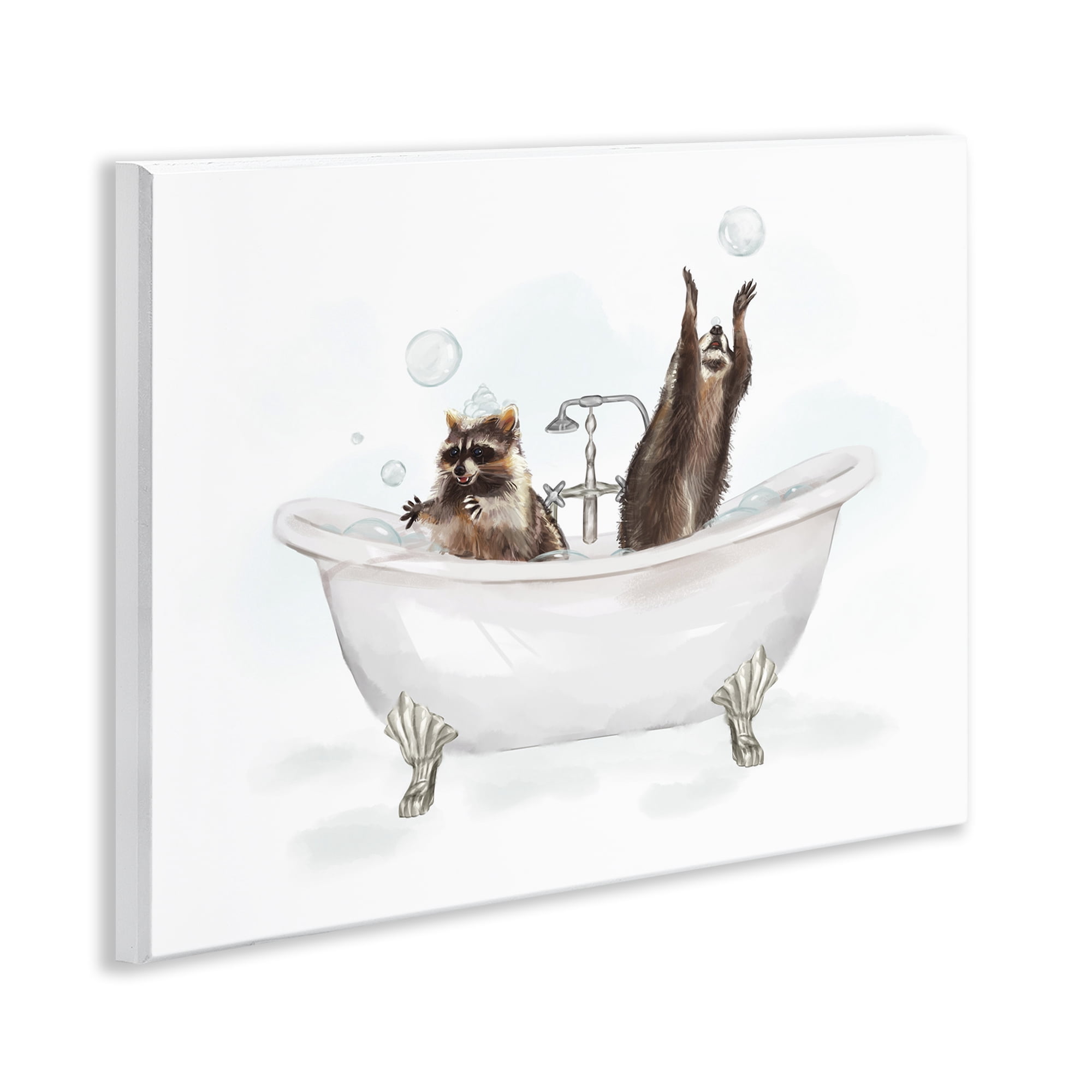 Stupell Industries Raccoons Catching Bubbles Typography Painting Unframed Art Print Wall Art, 14 x 11