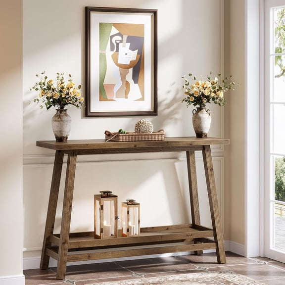 Finmind 41.3" Farmhouse Console Table, Solid Wood Entryway Table with Storage Shelf