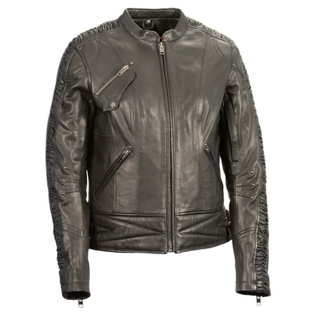 Crinkled Womens Jacket - Ladies Lightweight Black Racer Jacket w/ Crinkled Arm Detailing - Black - Size M