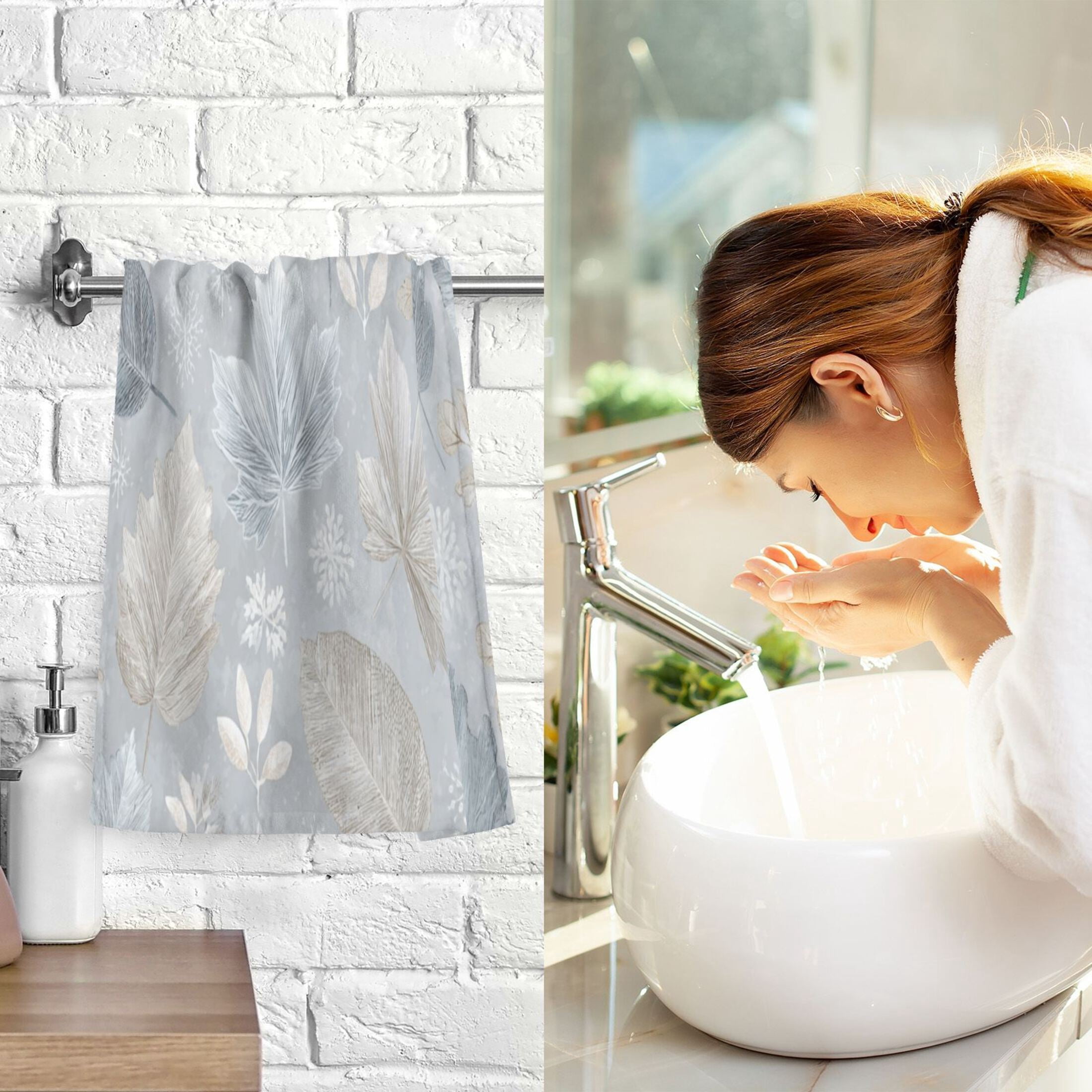 2 Pieces of Cotton Towel Face Towel Set Hand Towel Bath Towel Cotton Bath Towel Sets Frozen Fallen Leaves Design