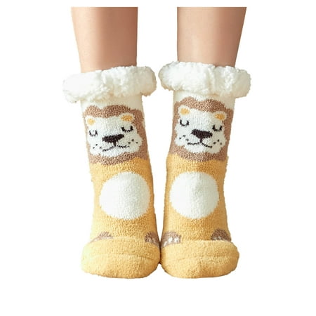 

QWERTYU Women s Warm Cozy Soft Thick Slipper Socks Non Slip Fluffy Fuzzy Socks