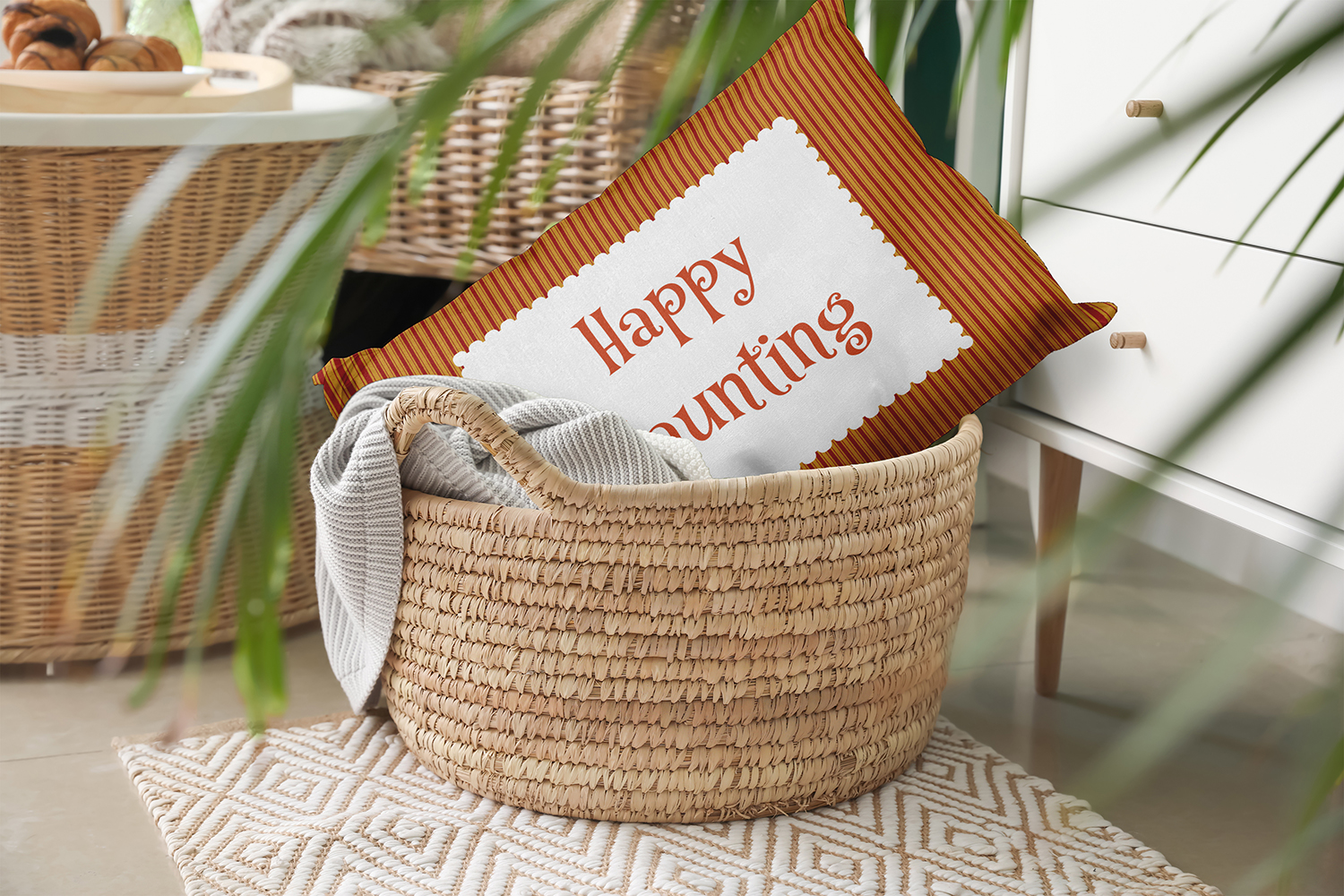20" x 14" Simply Daisy Halloween Happy Haunting Ticking Polyester Accent Pillow, Dark Red Qty 1