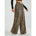 thumbnail image 5 of Women'S Plaid Leopard Print Straight Leg Pants Elastic Waist Y2K Trousers Bottoms with Pockets Leopard Brown XXL, 5 of 8
