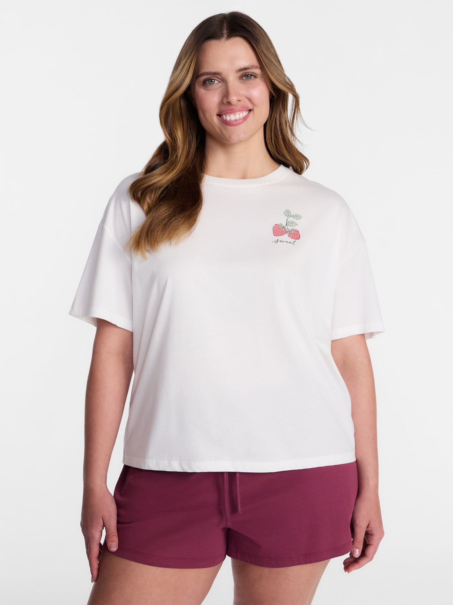 Joyspun Women's Cotton Jersey Sleep Graphic Tee with Short Sleeves, Sizes XS-3X