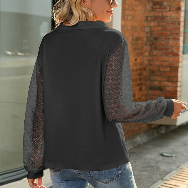 Tops para mujer, cuello en V, informal, manga larga, cuello en V, botones, manga larga, cuello en V, sueltos, probados y confiables.