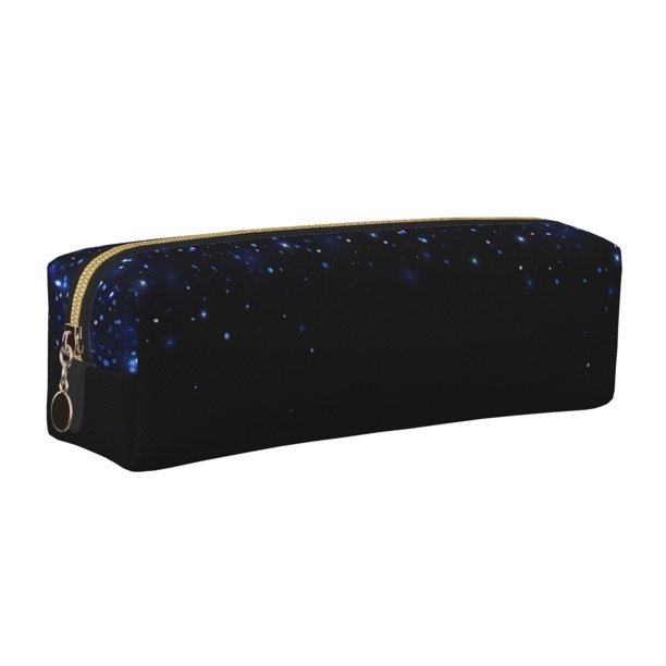 Disketp Black Blue Glitter Sparkles Estuche de Lápices de Cuero con Cierre, Estuche Compacto para Papelería, Bolígrafos y Accesorios Pequeños