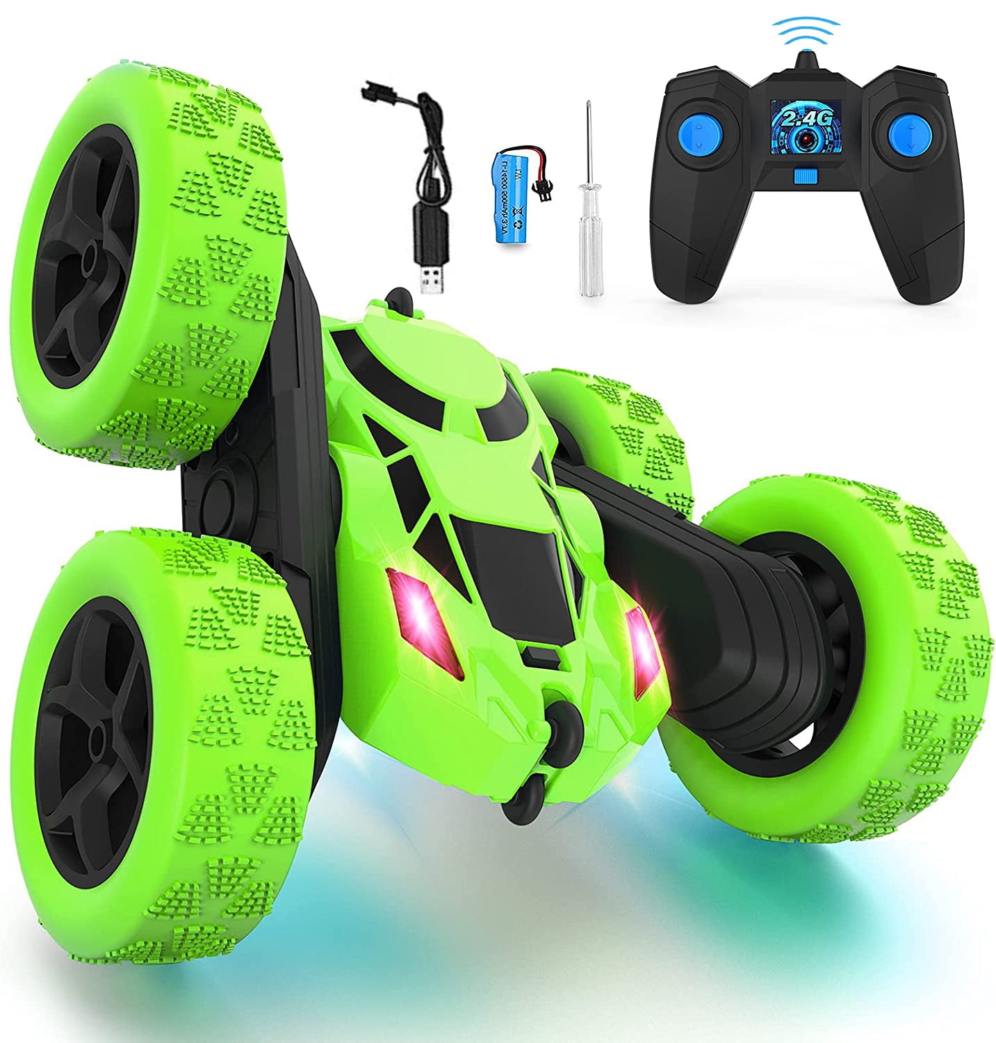 Remote Control Car Double Sided 360°Rotating 4WD RC Cars with Headlights 2.4GHz Electric Race