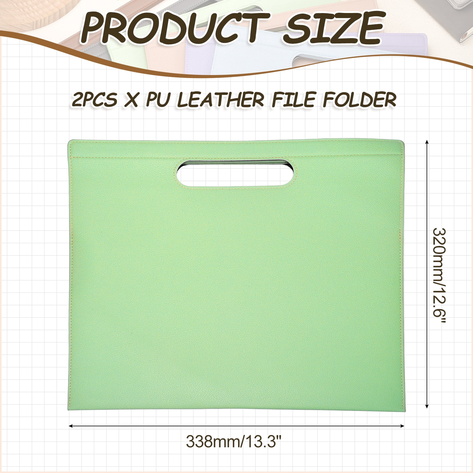 Uxcell 2Pcs PU Leather A4 File Folder, 13.3x12.6" Waterproof Document Organizer Textured Portfolio Folder Case Portable Briefcase Carrier with Magnetic Closure for Office, Green