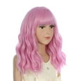 thumbnail image 2 of RightOn Pink Wig Short Bob Curly Light Pink Wig Cosplay Wig with Bangs Costumes Party Wig, 2 of 5