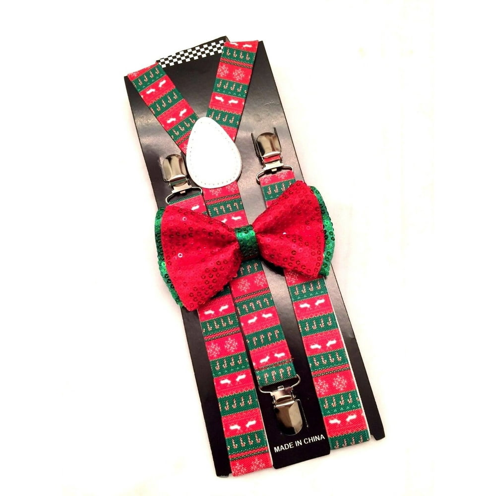 Koool Christmas Suspenders and Sequin Bow Tie Set for Adults Reindeer